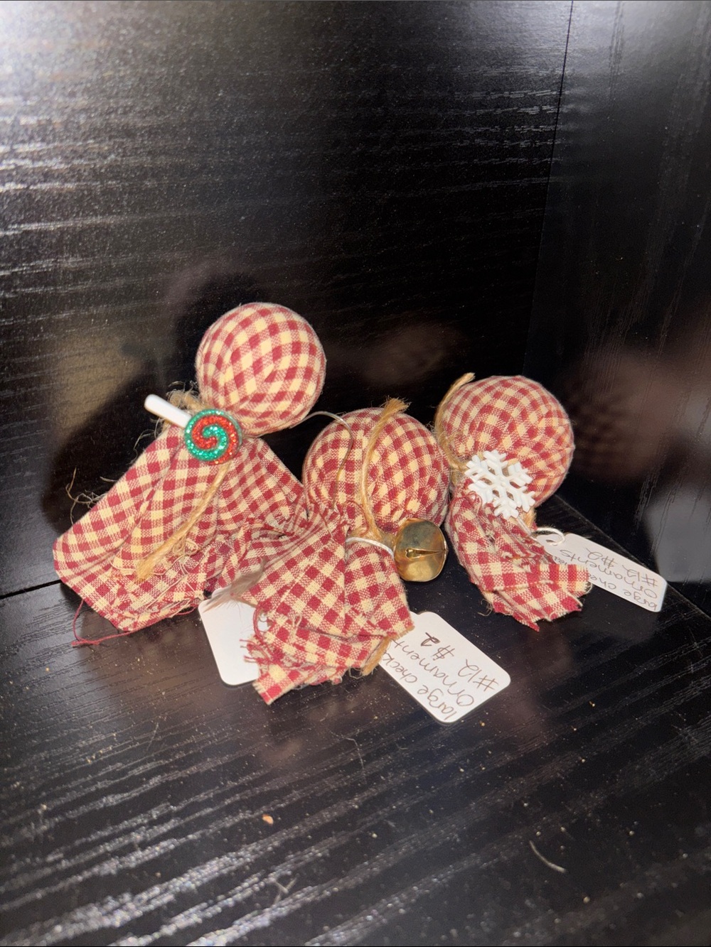 (10) Handmade Red Gingham Fabric Ornament Set - Home Accents